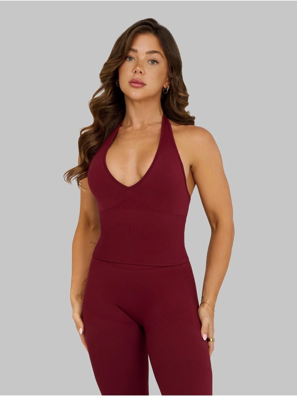 Thrivin Elevate™ Sculpting Seamless Halterneck Top - Fine Wine, Size XS